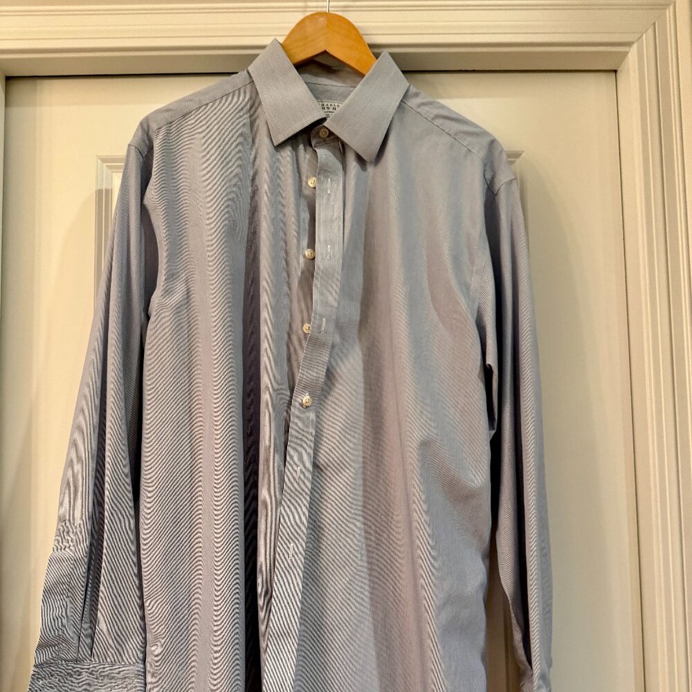 Charles Tyrwhitt Men’s Dress Shirt 17 ½ x 37 Blue Weave French Cuff No Iron